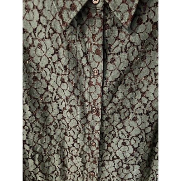 Charter Club Blouse Womens Plus 24W Button Up Lace Sheer Top Dark Romantic Fairy - Picture 2 of 9